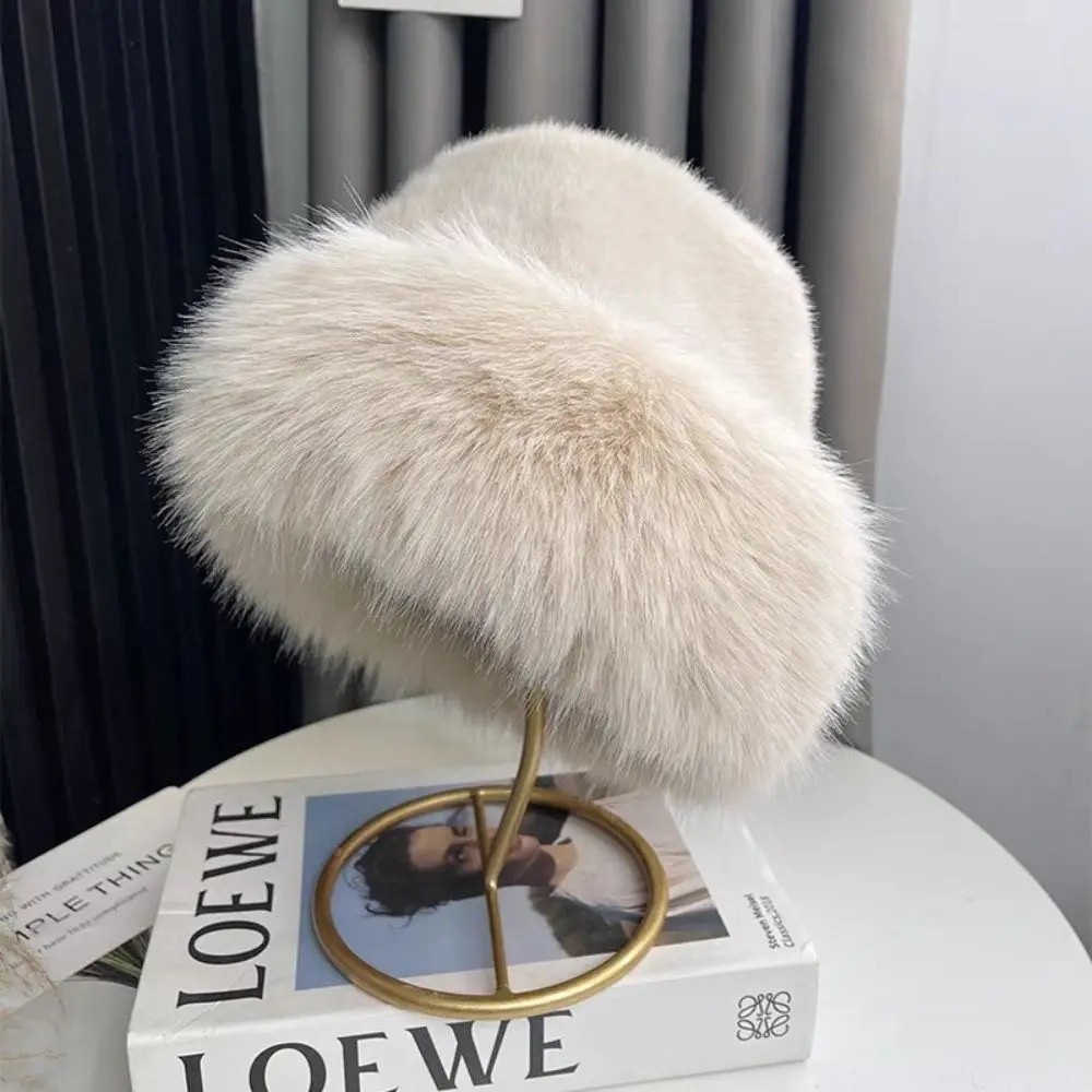 Fluffy Fur Bucket Hat – Warm Fisherman Plush Winter Hat Women Thick Furry Faux