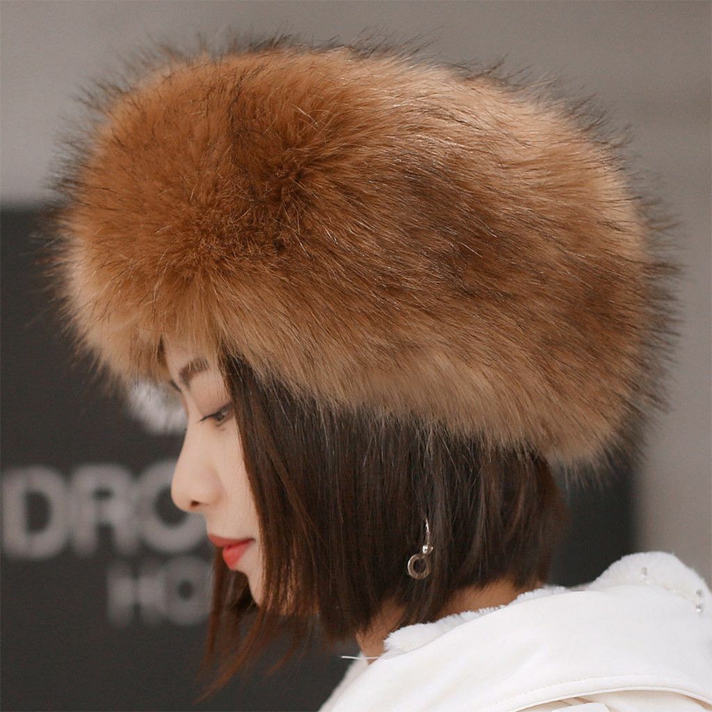 Women Russian Fluffy Faux Fur Headband Hat Thick Ear Winter Warm Snow Ski Cap