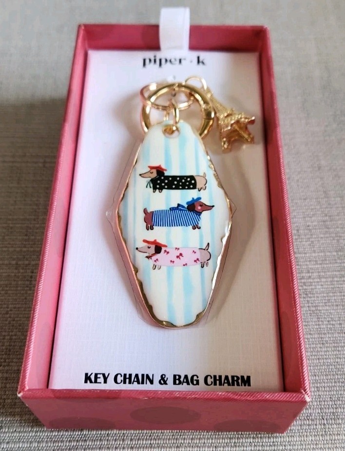 NIB! Piper K Dachshund Wiener Dog Eiffel Tower Paris Gold Accent Bag Charm