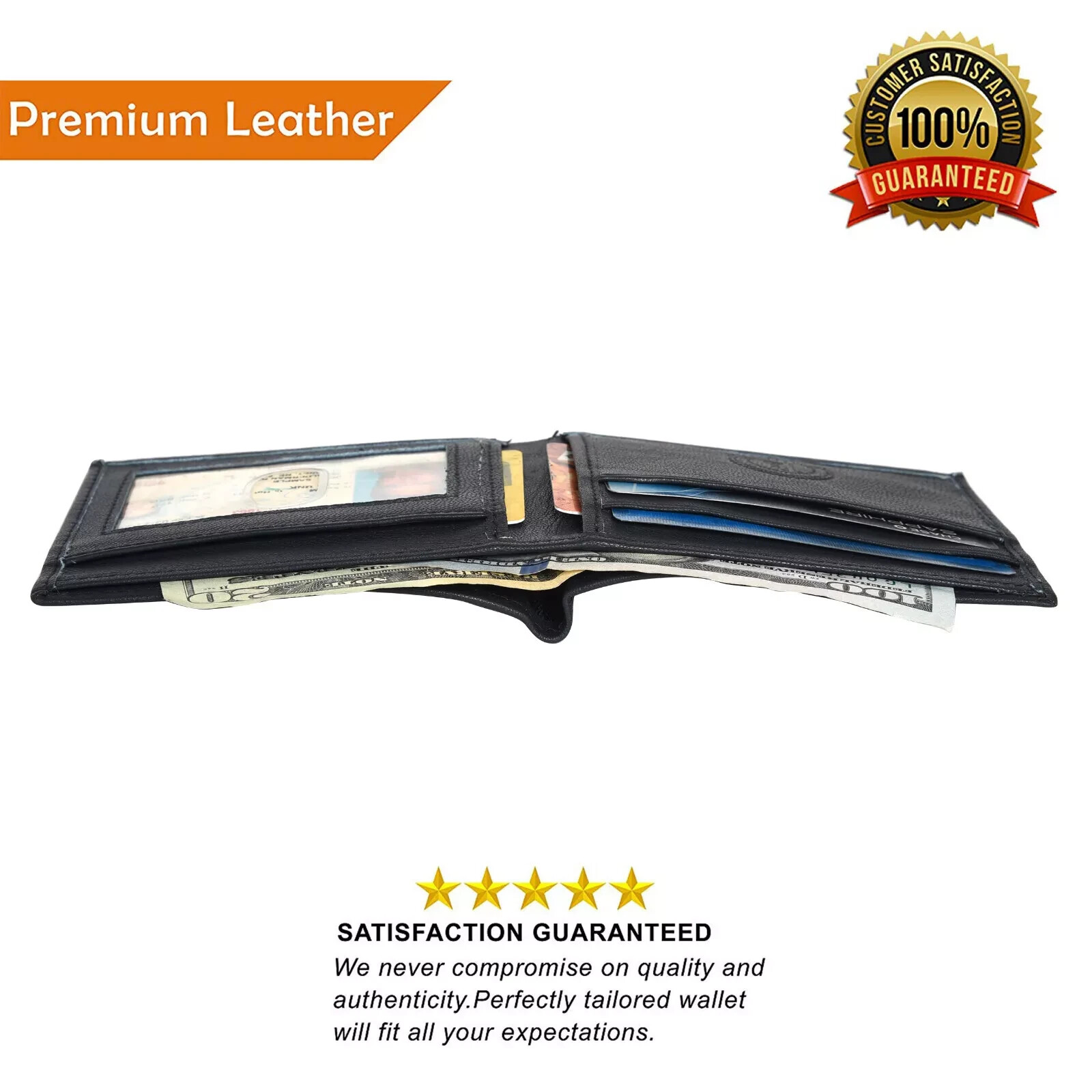 Genuine Leather Minimalist Bifold Wallets For Men RFID Blocking Slim Mens Wallet