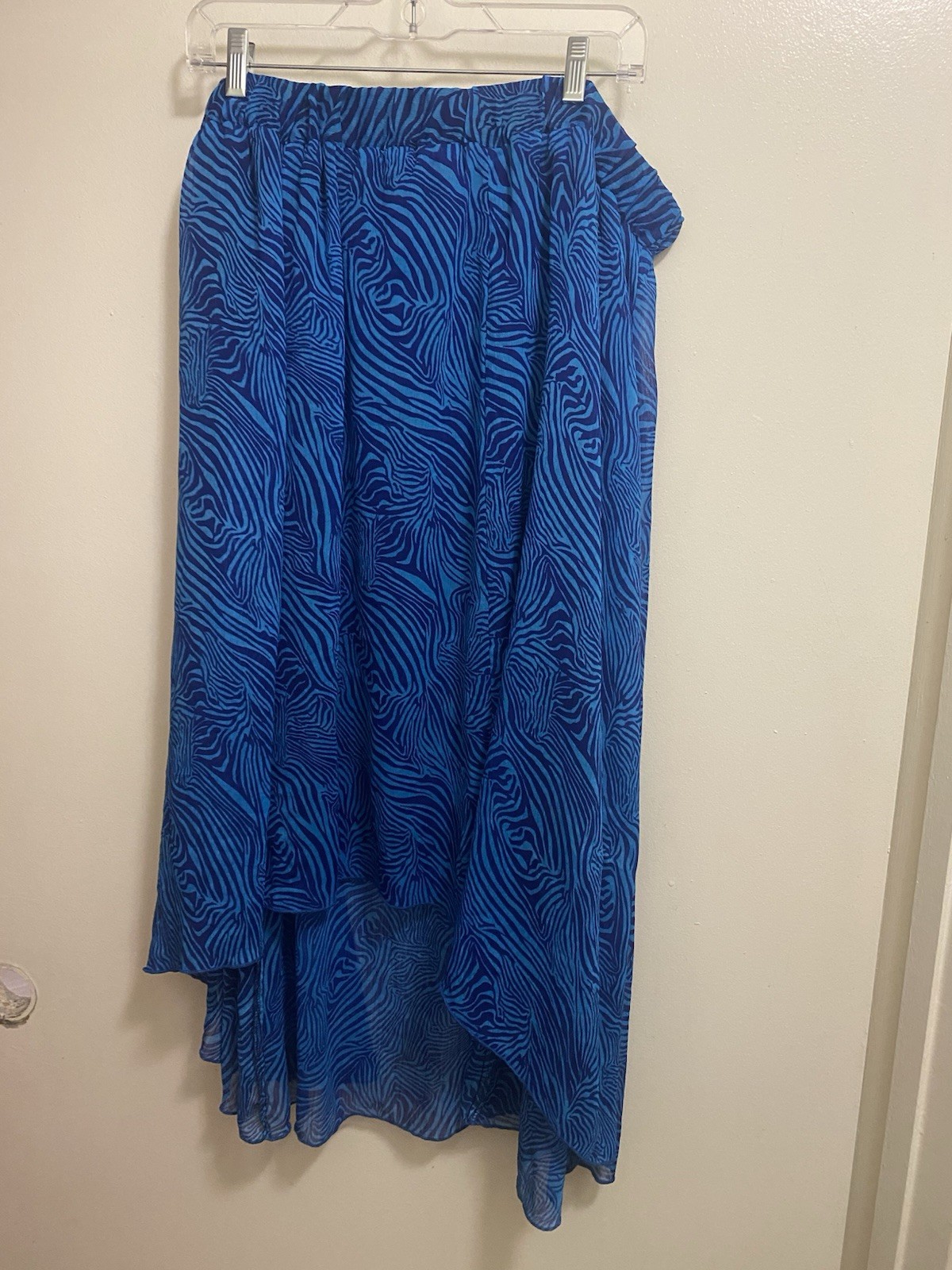 Ashley Stewart Womens Pull On Midi Skirt Size 22 Blue Swirl Print 2 Layer