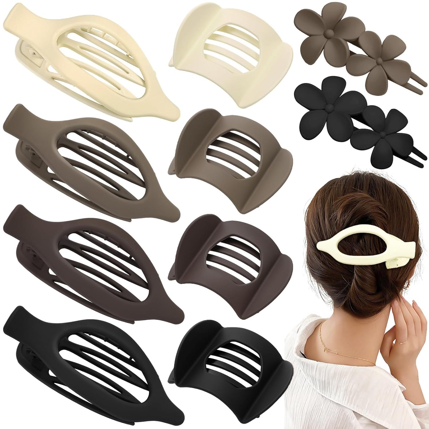 Obeoby 10 Pcs Flat Hair Clips for Women, 3 Styles French Flat Claw Clips for Thi