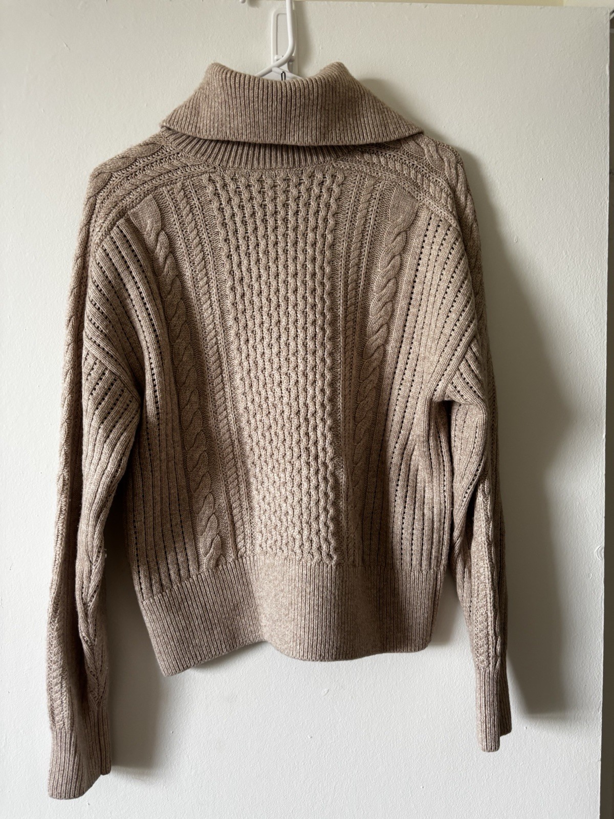 Varley Beige Cable Knit 1/2 Zip Collared Pullover Sweater Long Sleeve XS