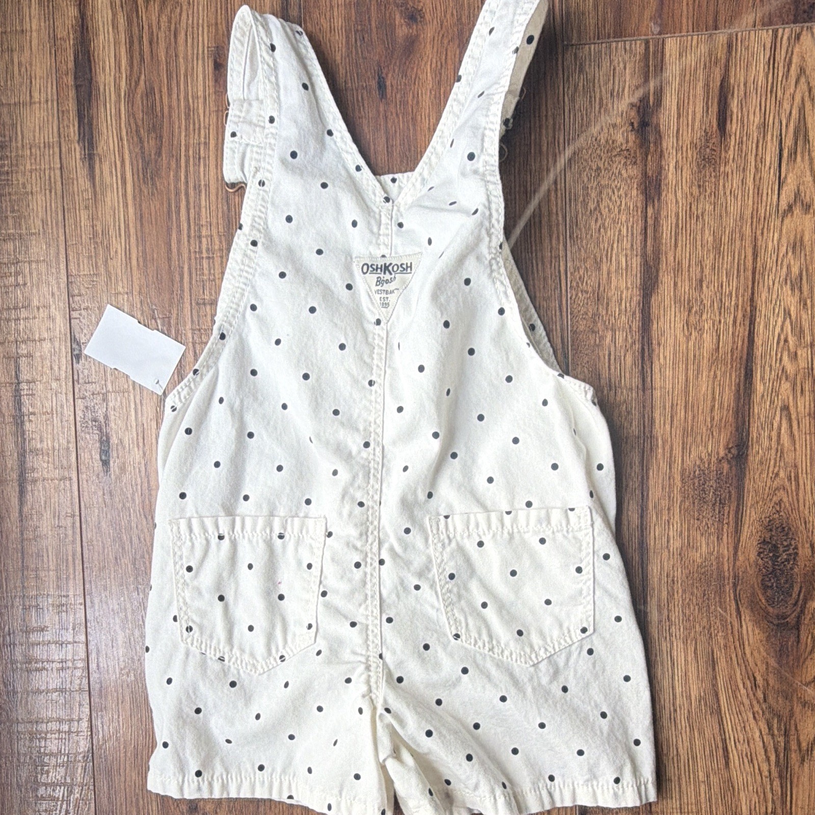 OshKosh B’gosh Girls 3T White/Black Polka Dot Denim Shortalls Pockets