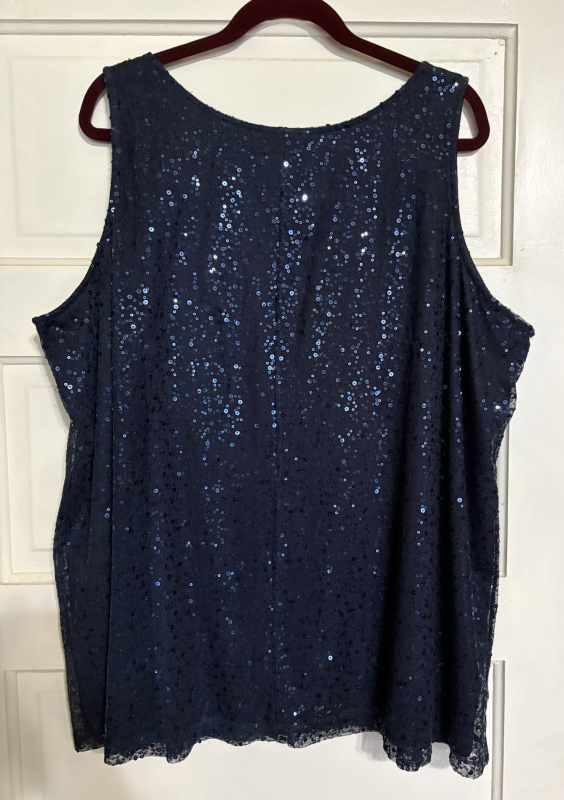 CATHERINES ADDED DIMENSIONS 3X – 26/28W – Navy Blue Sequined Lined Tank Top EUC