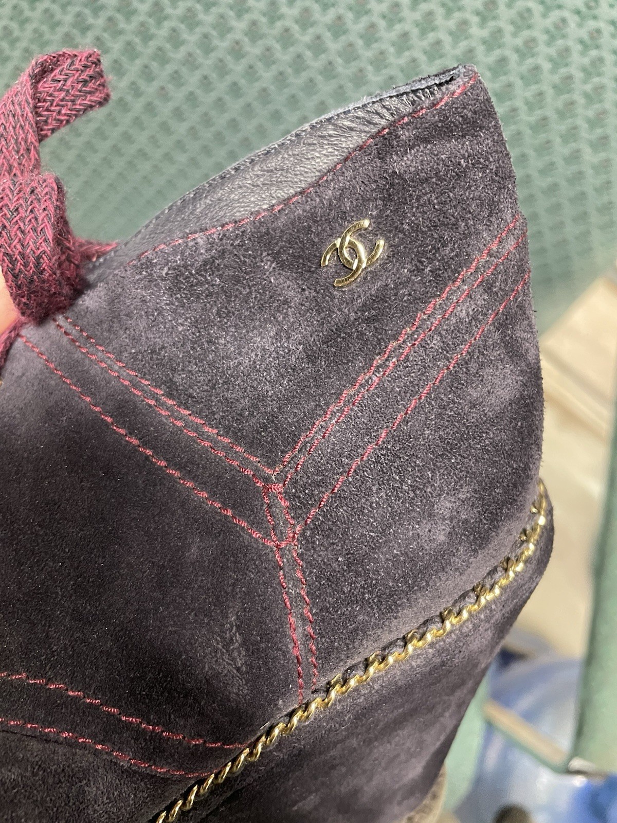 CHANEL Purple Suede Lace-Up Ankle Booties CC Logo Round Toe EU 41