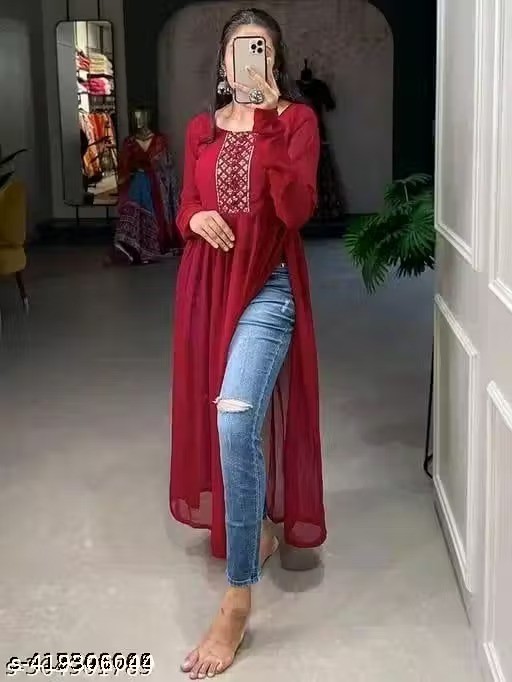 Readymad Georgette Embroidered Kurta/kurti For Women’s Party Festive Outfit Gift