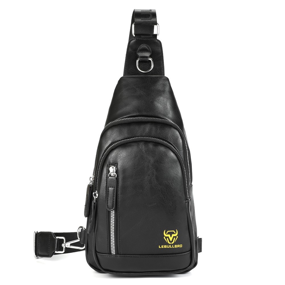 LEBULLBRO Men Leather Sling Bag Crossbody Chest Bag Shoulder Bag for Travel Work