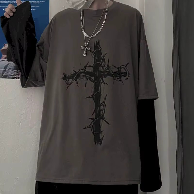 Oversized Grunge Streetwear Sweatshirt Gothic Graphic Pullover Mens M-2XL