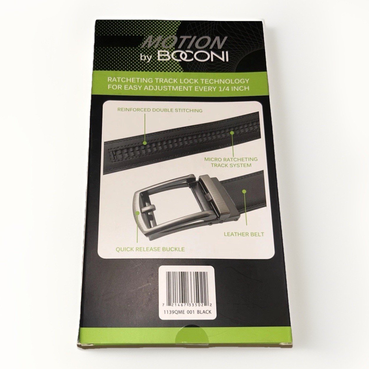 Boconi Motion Mens Black Leather Ratchet Belt Track Lock Adjustable 28-48 Waist