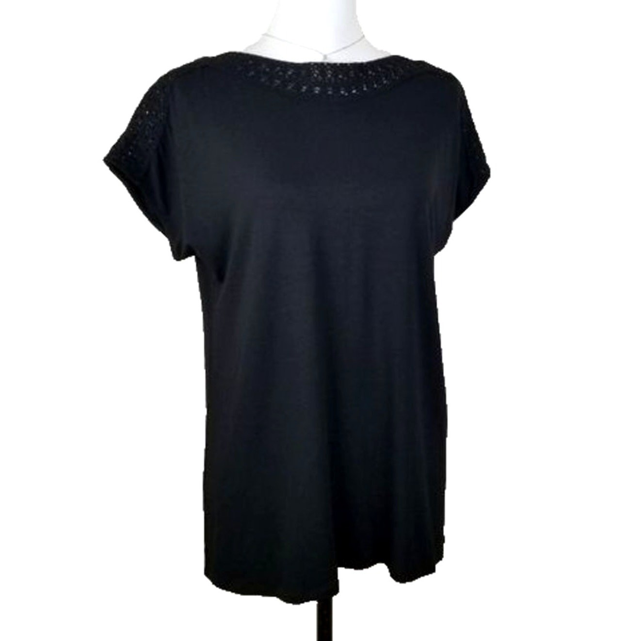 J Jill Black Crochet Boatneck Top S Minimalist Neutral Spring Summer Capsule NEW
