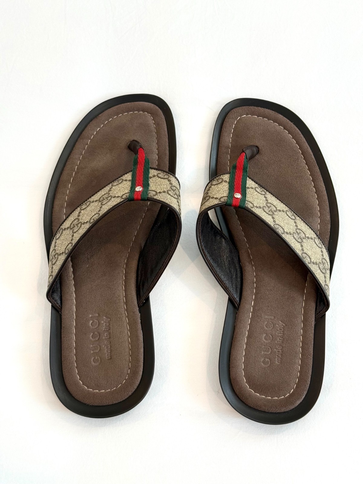 Gucci Men GG Supreme Canvas Web Flip Flop Sandals Thong Slides 8.5 G US 9.5