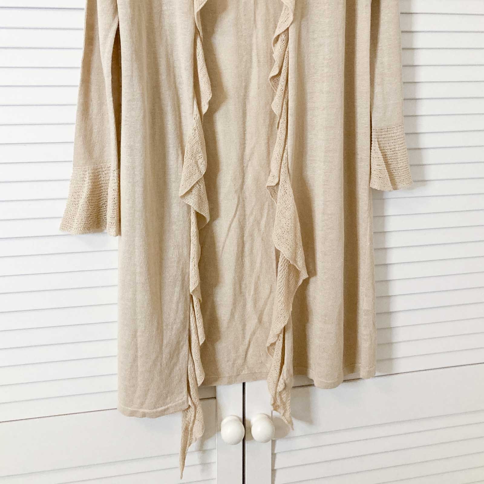 Autograph M&S Cardigan Size 12 Natural Beige Linen Blend Frill Trim Longline