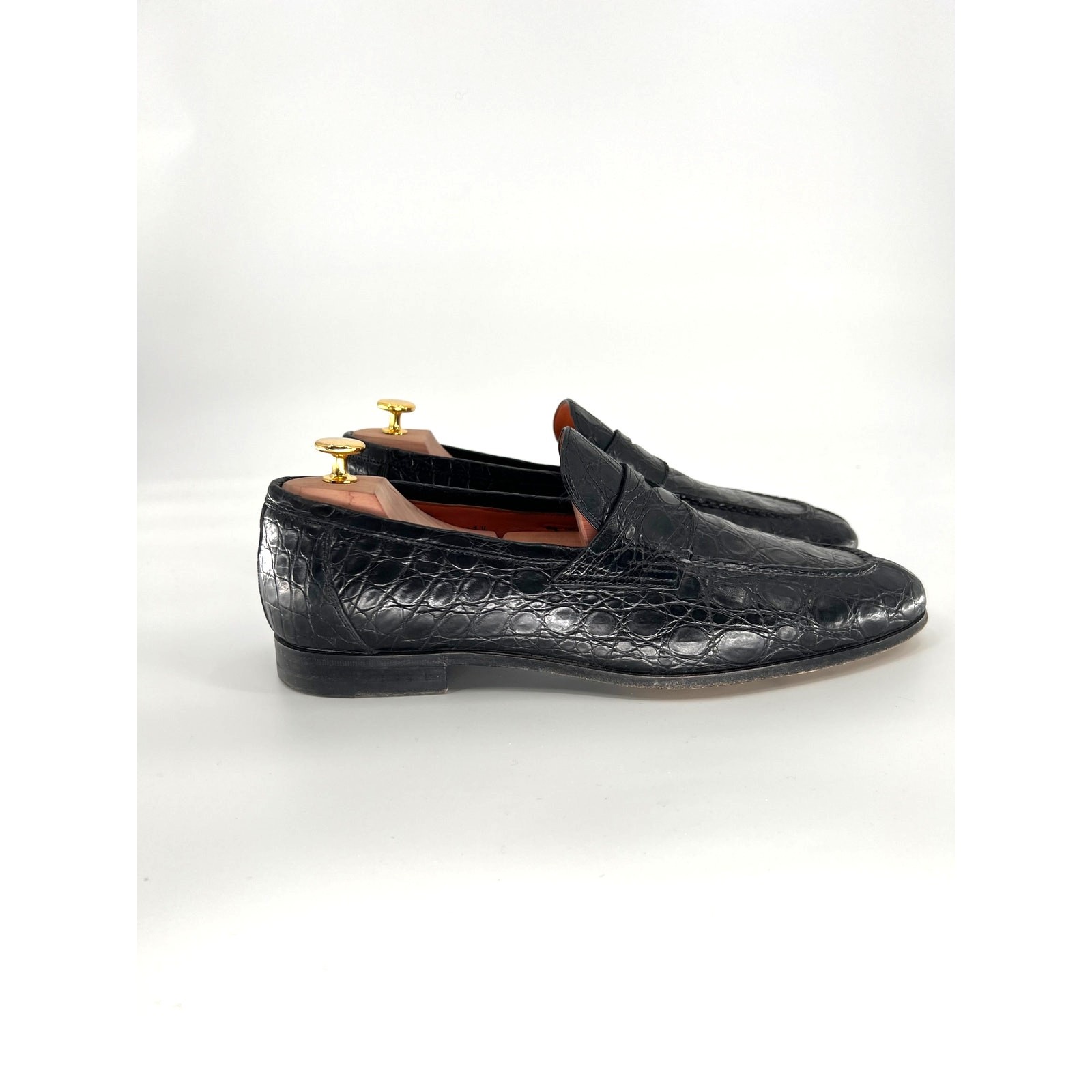 Santoni Fatte a Mano Duke Loafers in Black Alligator – 11.5