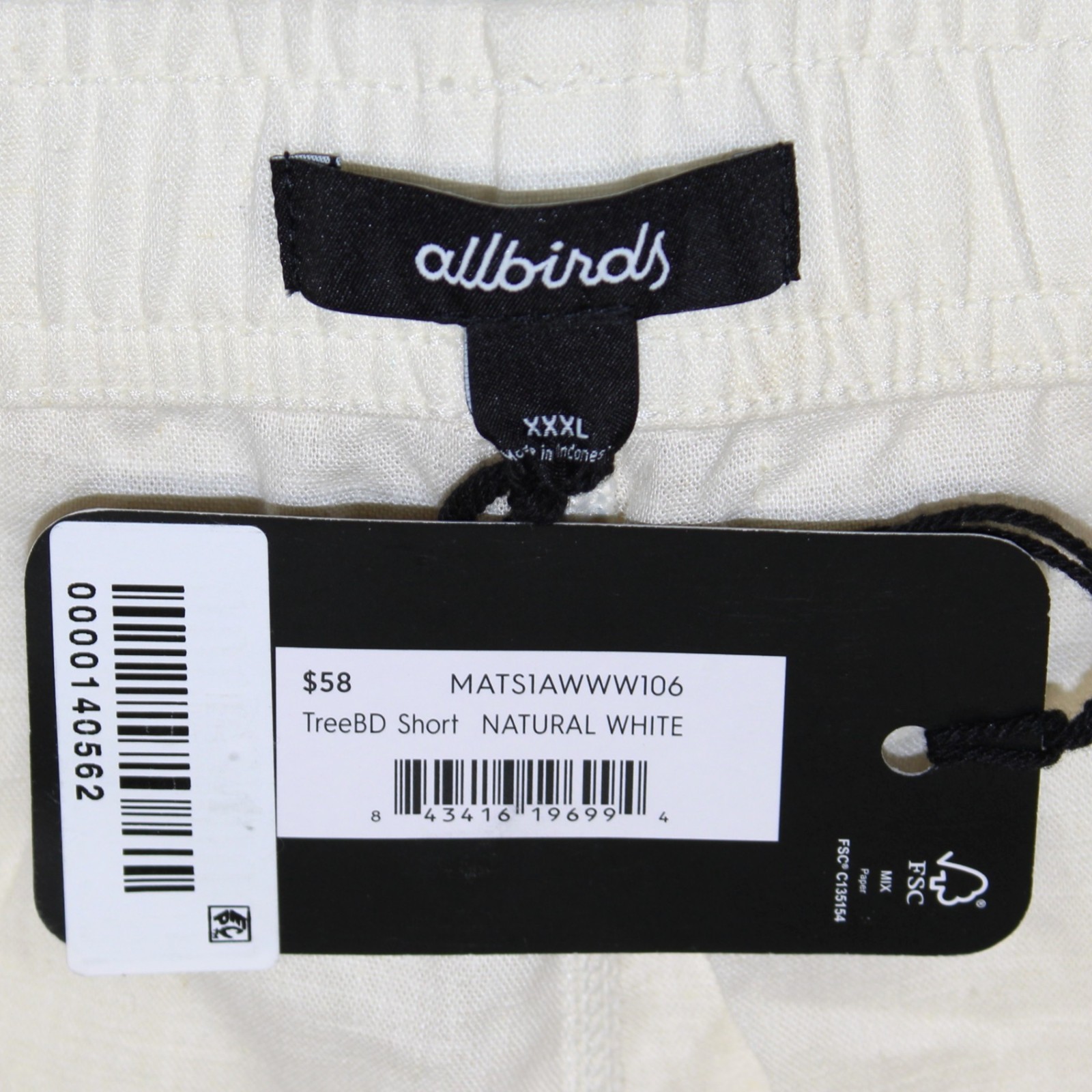 Allbirds Men’s 4″ Tree BD Shorts Natural White Hemp Blend Size XXXL – NWT