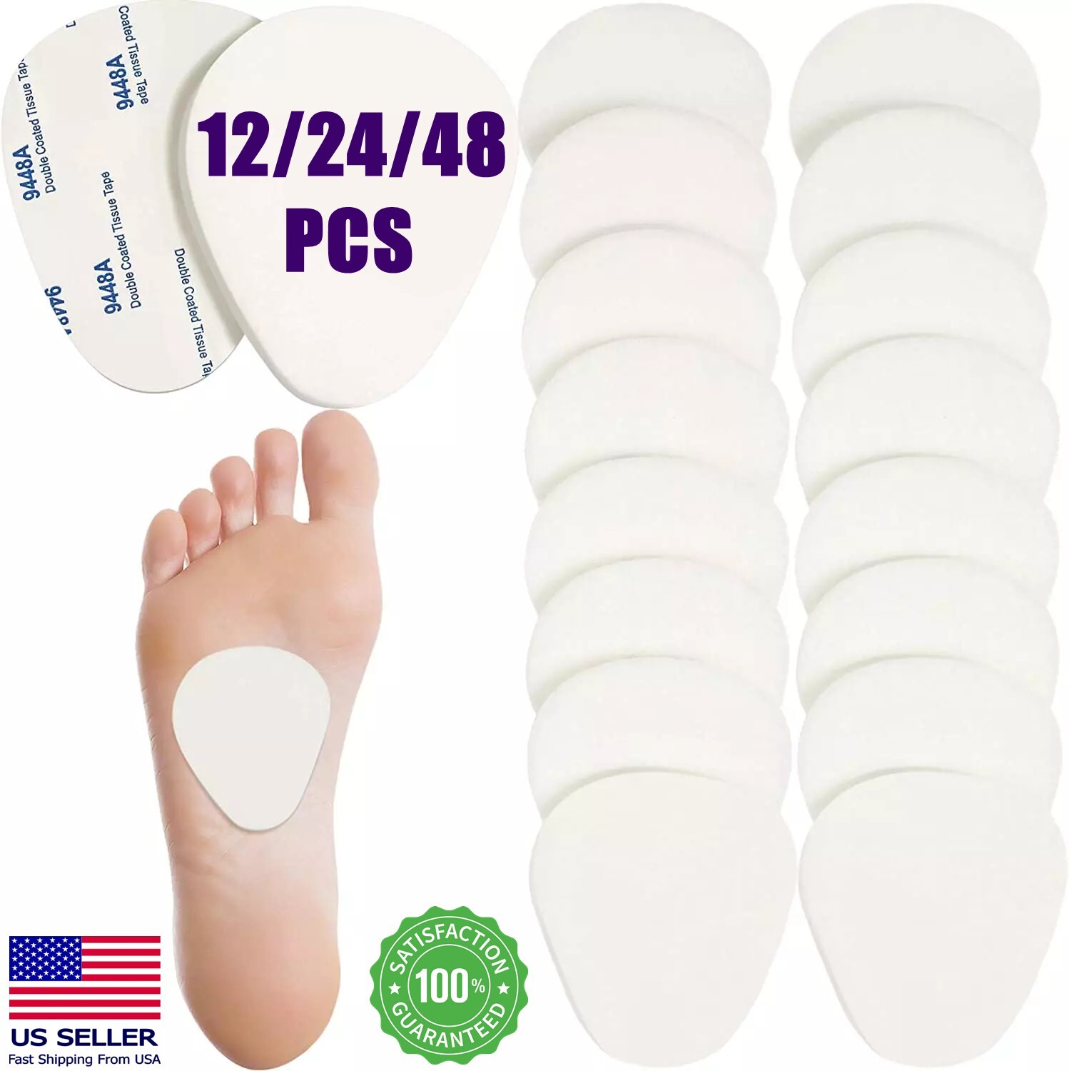 12/24/48Pcs Metatarsal Pads for Women Men 1/4″ Thick Felt Ball of Foot Cushion