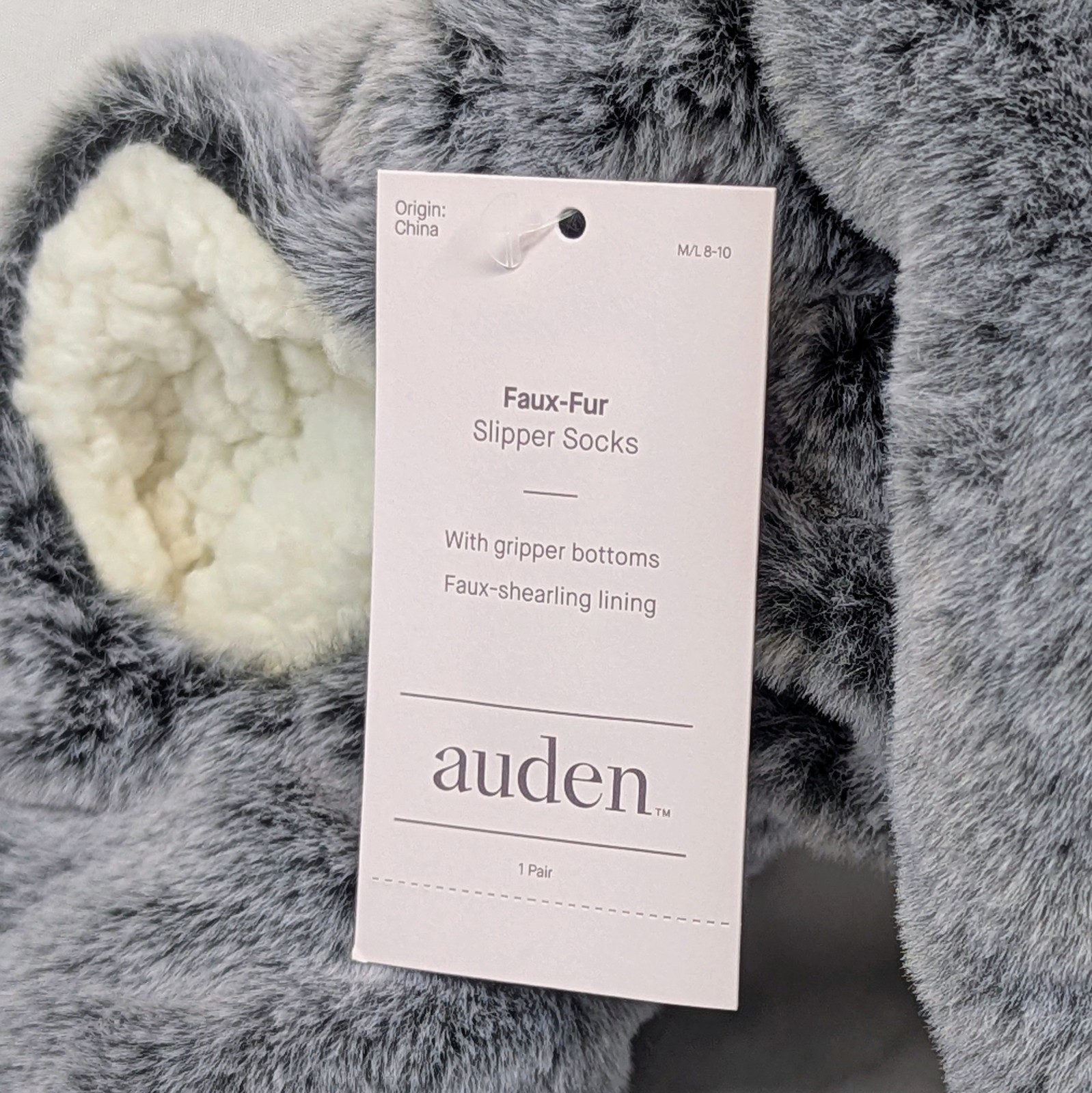 Auden Women’s Faux Fur Slipper Socks M/L 8-10 Grippers Shearling Lined NEW