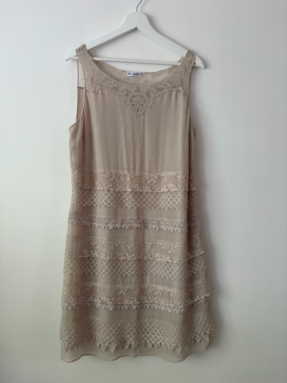 Autograph Natural Silk Blend Lacy Layered Slip Dress Size 14