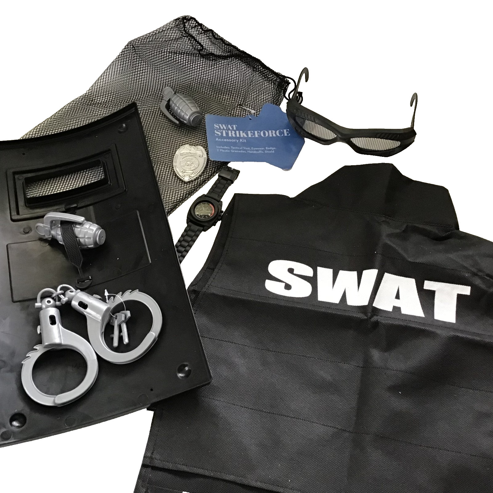 SWAT STRIKEFORCE TEAM Police Toy Set KIDS VEST SHIELD GRENADES HANDCUFF BADGE ++