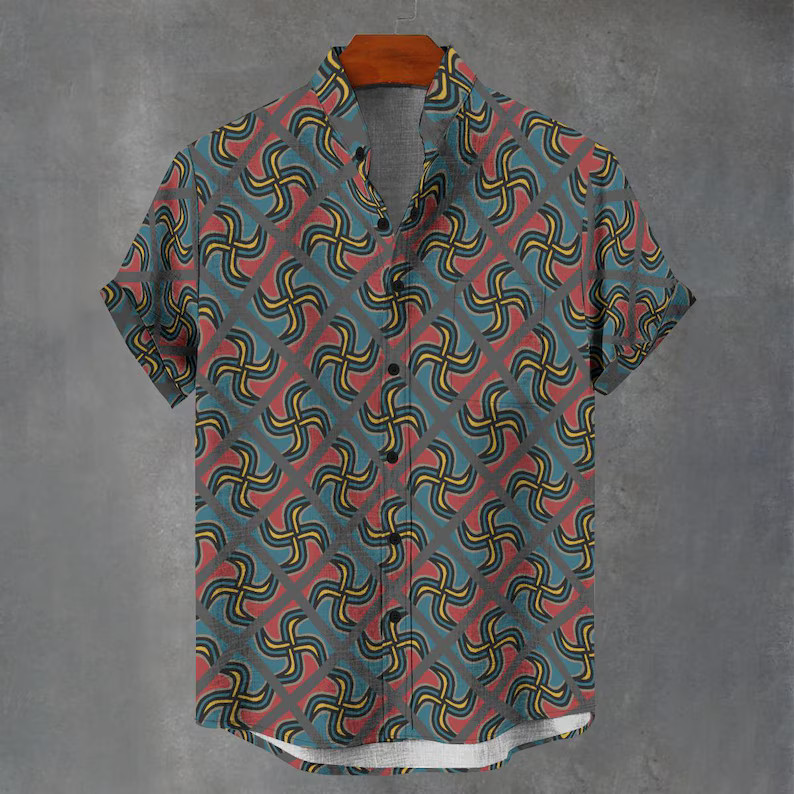Retro Swirl Diamond Psychedelic Print Hawaiian Shirt