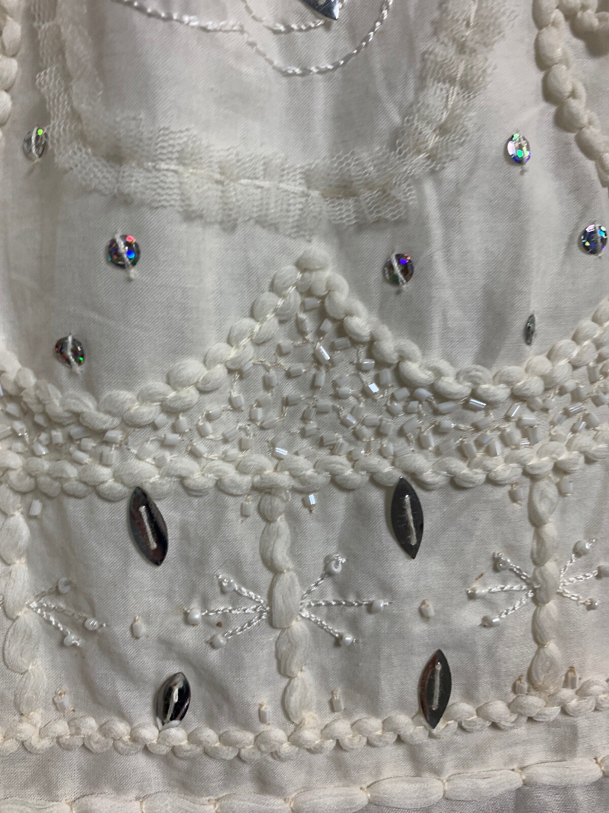 Girls Charabia France Sz 5 White Fully Lined Embroidered Beaded Sequin Skirt