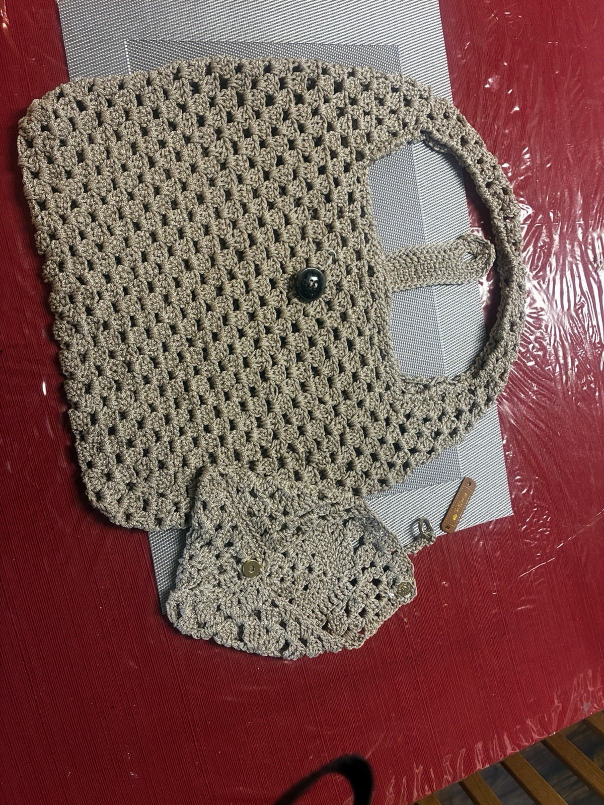 Handcrafted Crocheted Hobo Bag with Matching Pouch Neutral Everyday Purse Set