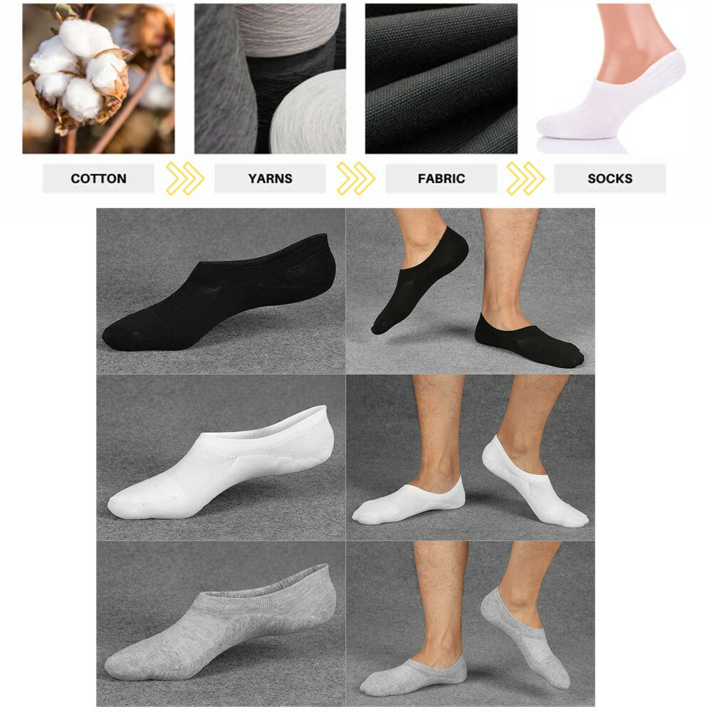3-12 Pairs Men Invisible No Show Nonslip Loafer Low Cut Solid Cotton Socks 9-13