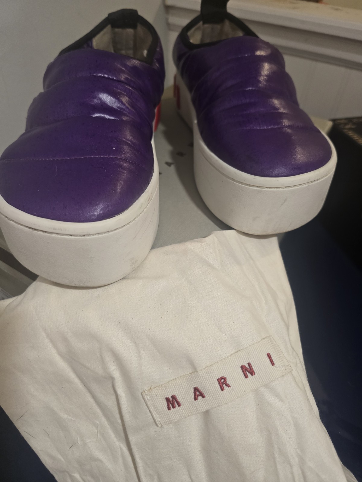 Marni Purple Slip-On Sneakers Logo Sole Round Toe Unisex US 8 EU 38 SNZW011103