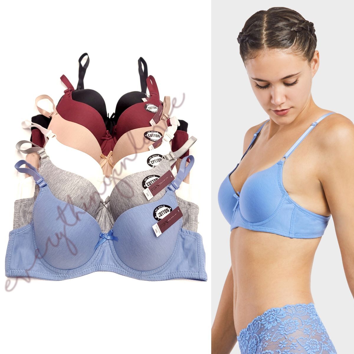 6 Pack Women Full Coverage Solid Comfort Cotton Underwire T-Shirt Bra A B C Cup