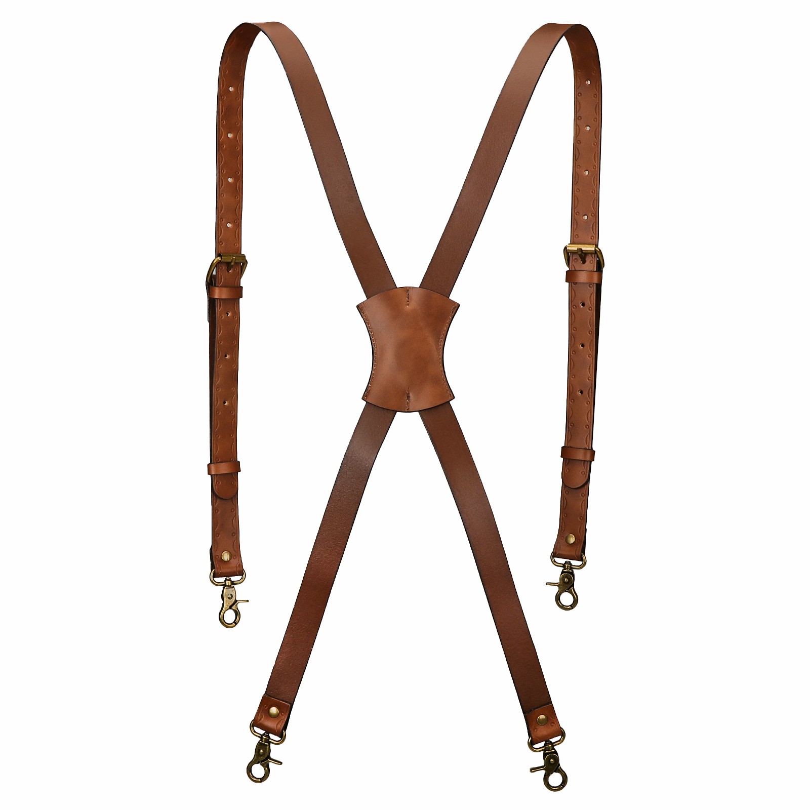 Tourbon Leather Men’s Suspenders X Back Adjustable X-Shaped Hooks Pants Braces