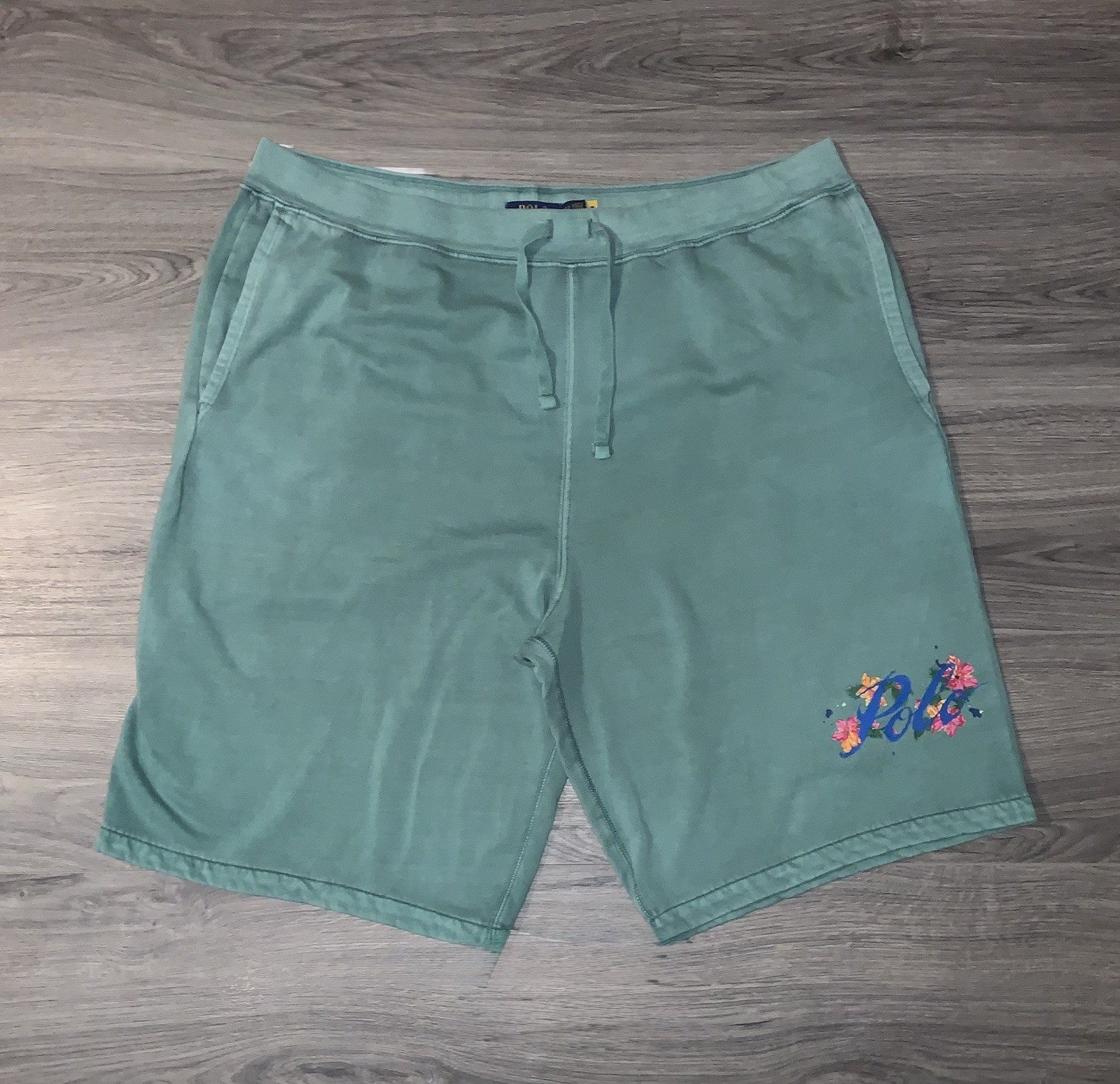 POLO RALPH LAUREN Men’s Big & Tall Hawaiian Floral Logo Fleece Green Shorts 3XLT