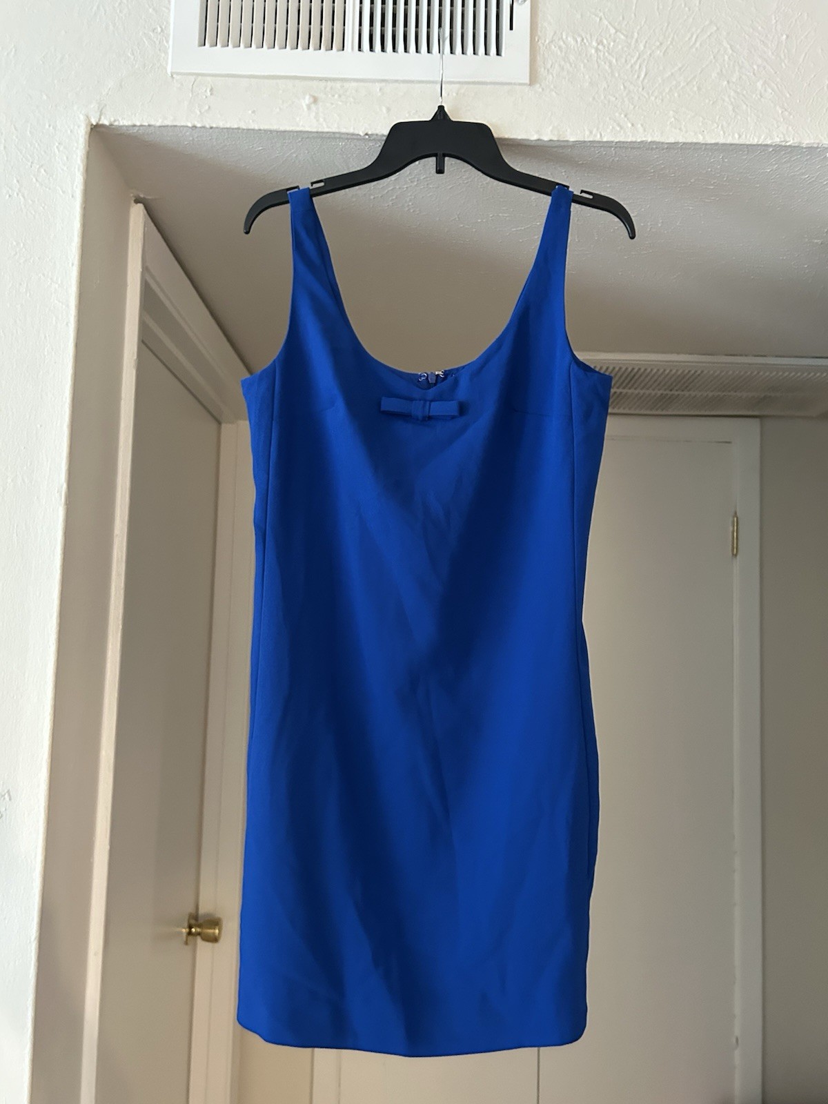 CeCe Blue Sheath Dress V-Neck Sleeveless Short Satin Bow Zip Women’s 6