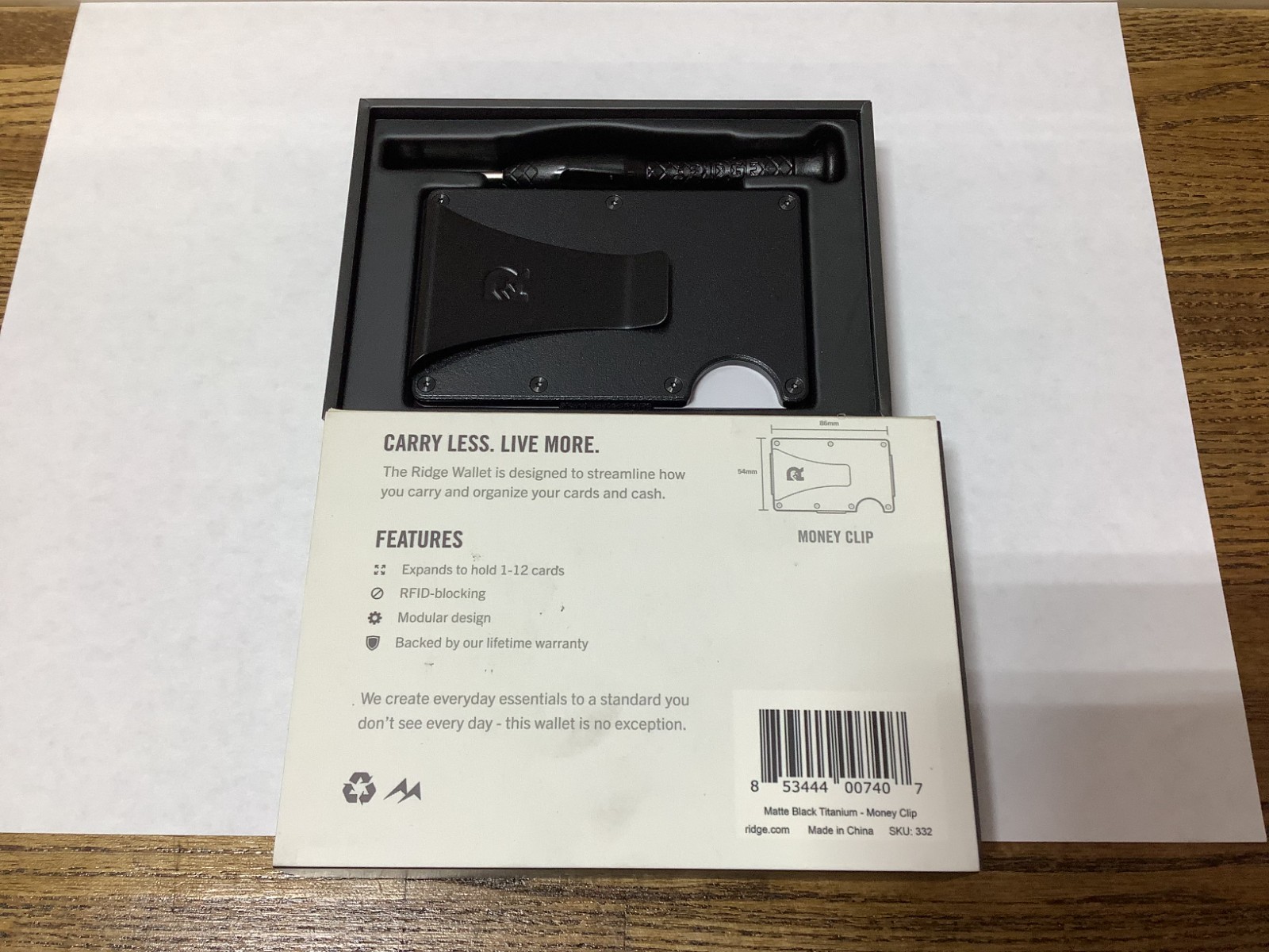 NEW Ridge Slim RFID Blacking Wallet- Matte Black Titanium- Money Clip