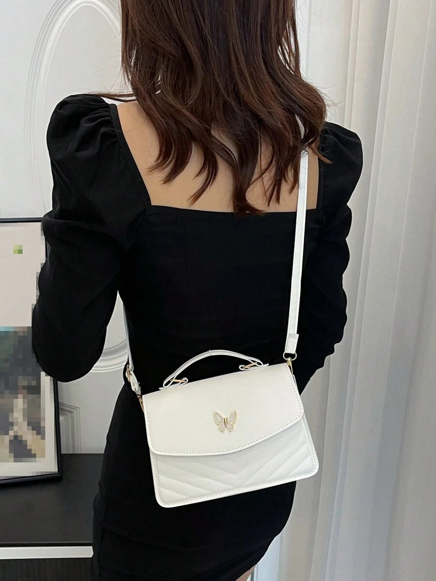 Women PU Leather Crossbody Bag Patchwork Bow Flap Square Shoulder Commute Purse