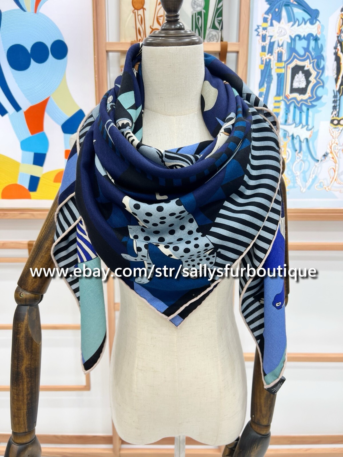 2025 Sallys 70% Cashmere 30% Silk Stole Animal Print Double Face Scarf Shawl 53″