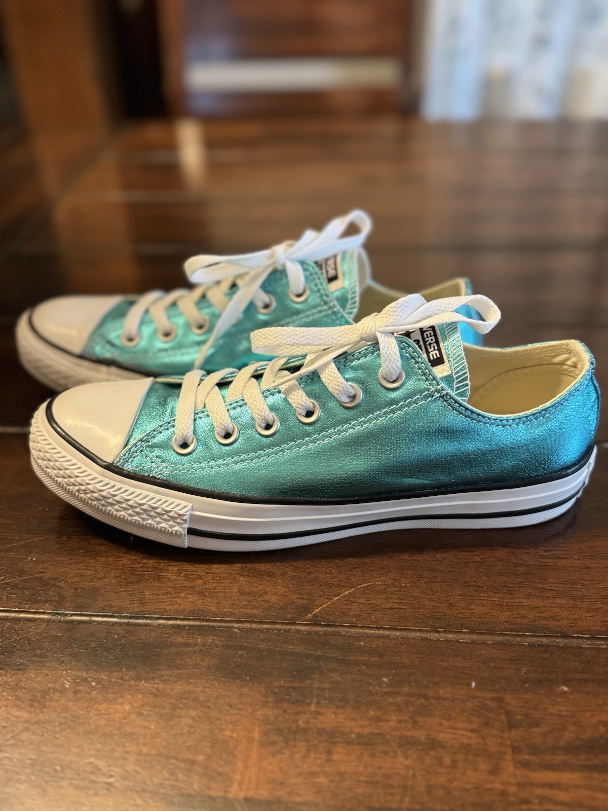 Converse All Star Low Top Sparkly Aqua Blue Sneakers New WOB W 8 M 6 155560F