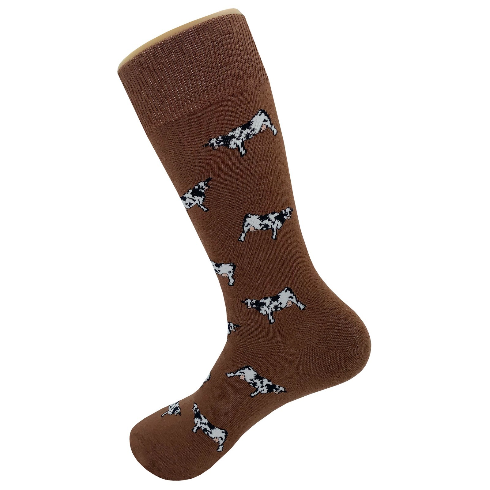 NWT Cow Frenzy Dress Socks Novelty Men 8-12 Brown Crazy Fun Sockfly