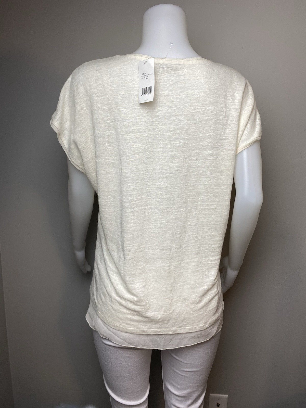 F. Vince Silk Top L Linen White Sand Blouse Cap Sleeve Round Neck NWT $175
