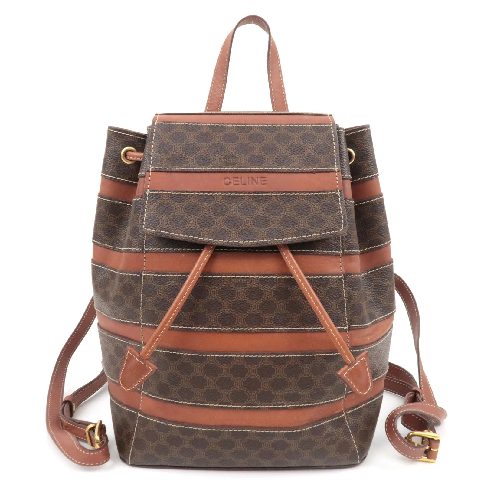 CELINE Macadam PVC Leather Backpack Brown Gold HDW Authentic