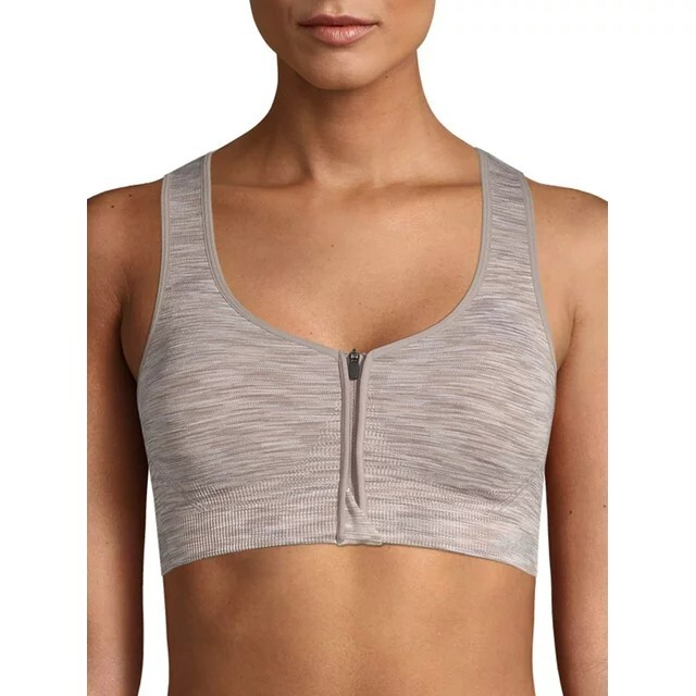 Avia Women’s Seamless Zip Front Medium Support Sports Bra Oatmeal Size Small