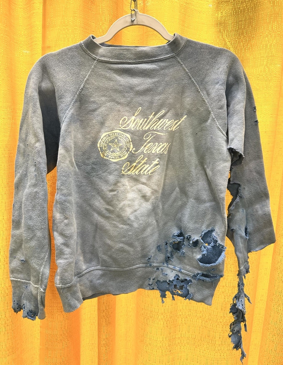 Vtg 50s 60s Southwest Texas State College destroyed thrashed sweatshirt S