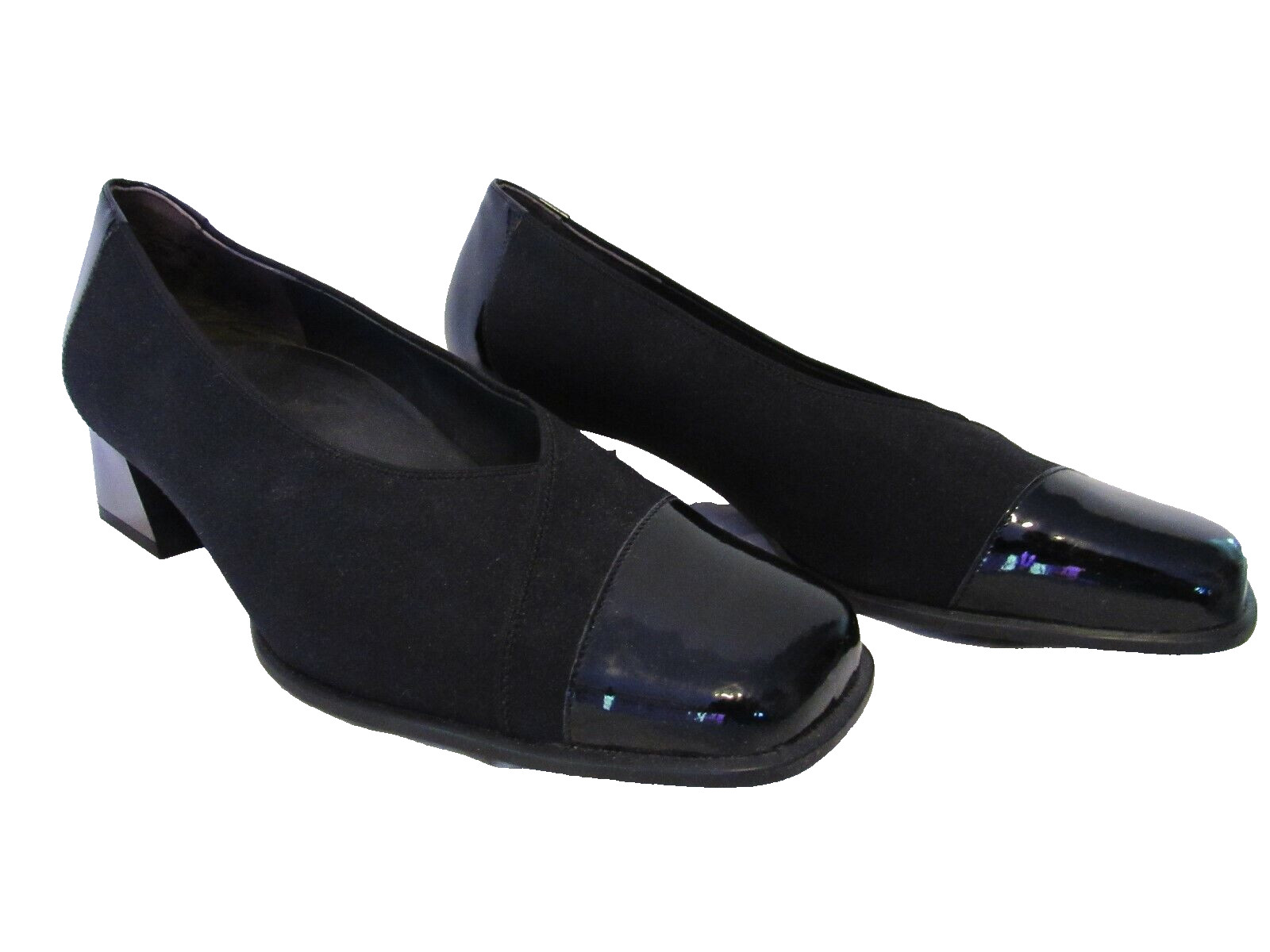 THERESIA M. Celeste Women’s Black Cuban Heels Patent Cap Toe SZ 5 UK / 7.5 US