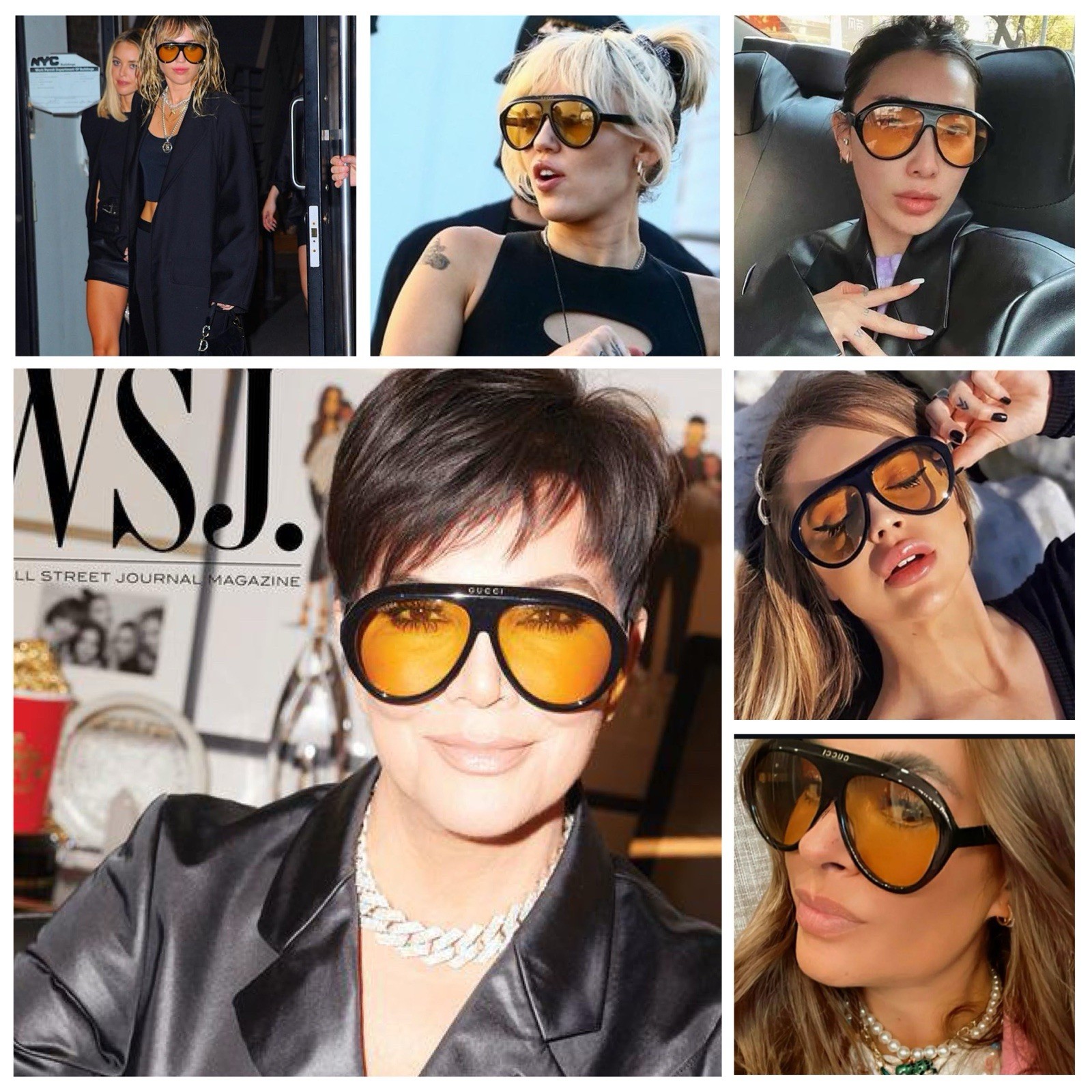 Gucci GG0479S Unisex Aviator Acetate Sunglasses Black Yellow Men And Women