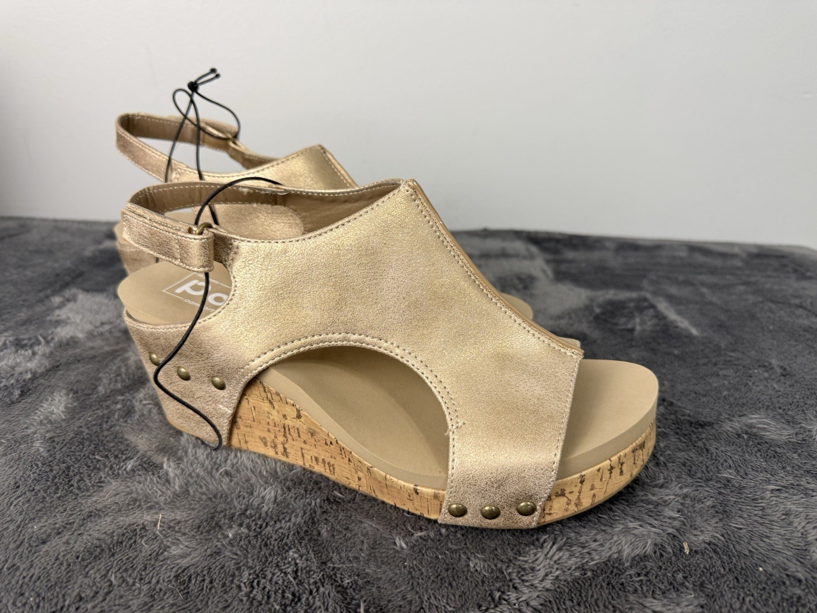 POP 9.5 M Metallic Gold Comfort Fit Wedge Sandals Slingback Shoes Women