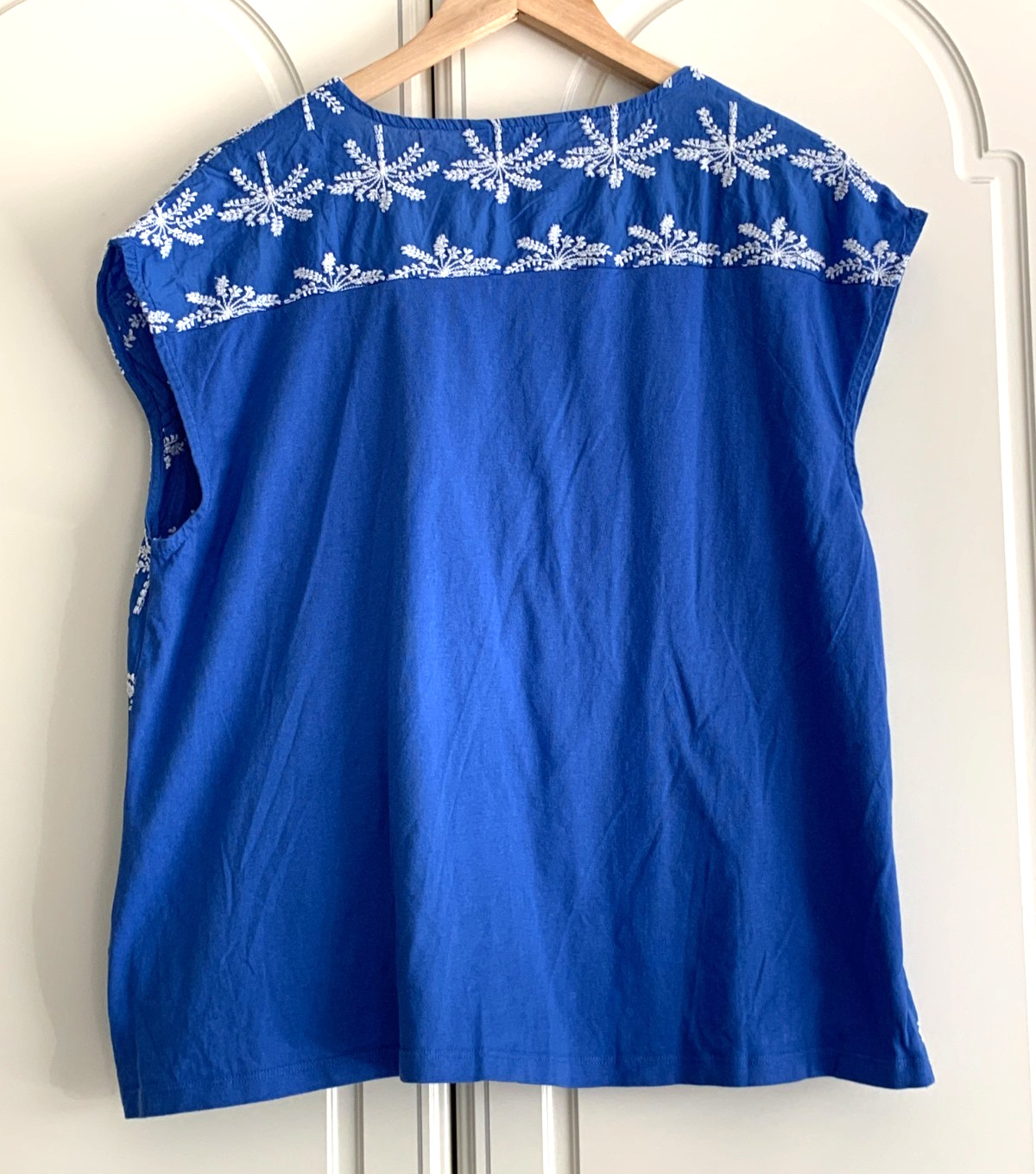 Next Blue Embroidered 100% Cotton – Stretch Back Sleeveless Smock Top Size UK 18