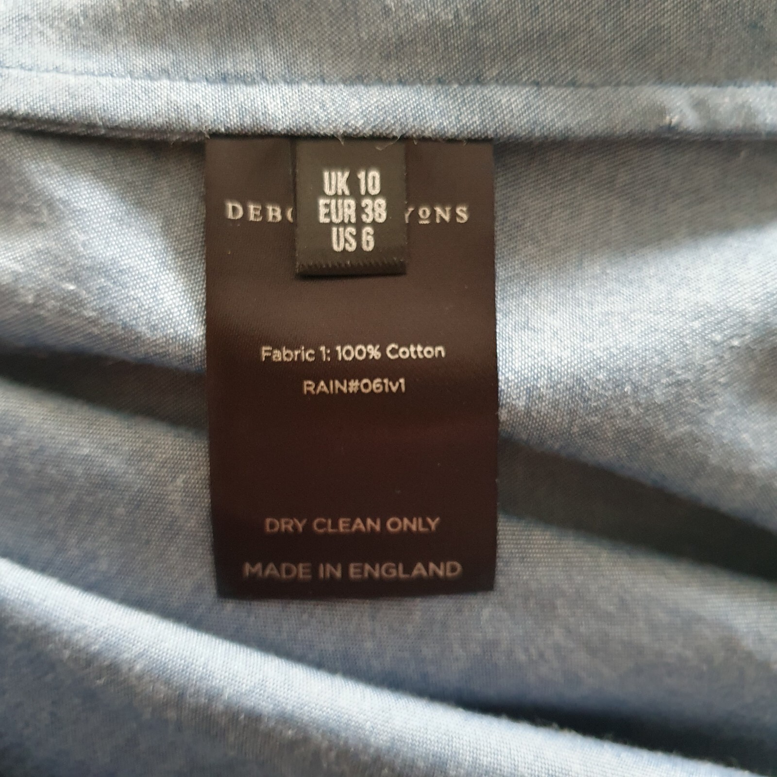 Deborah Lyons Tunic Shirt Blue Long Sleeves Size 10 Cotton Made In England