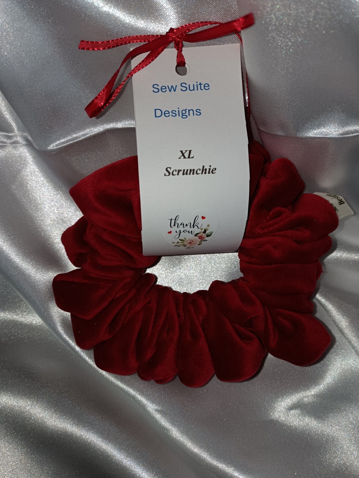 Handmade Women’s Scrunchies size XL Red Velvet Soft Satin Fabric New