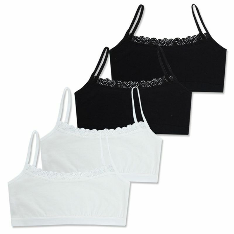 Cotton Bra Girls Training Lace Young Kids Vest Teenage Underwear 8-14Year 4Pcs