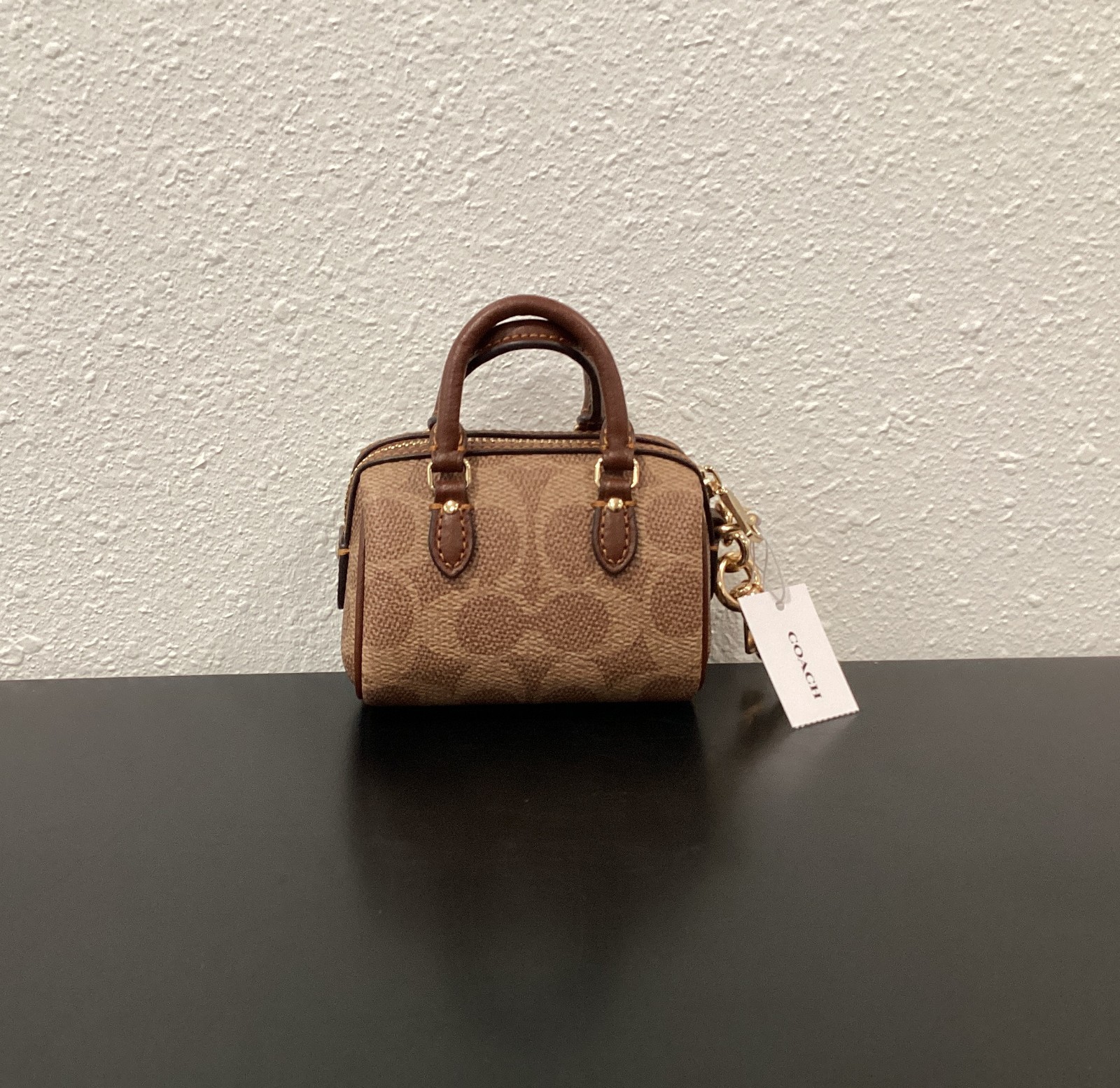 Coach Mini Rowan Bag Charm 3.75″ x 2.5″ x 2.25″ CX068 Signature Canvas Leather