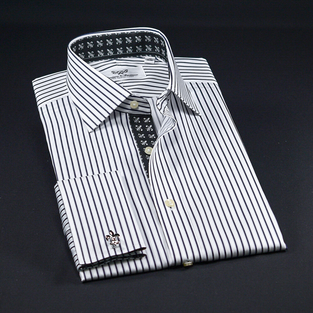 Black Stripe Unique Designed With Black Fleur-de-lis Inner Lining Business Shir